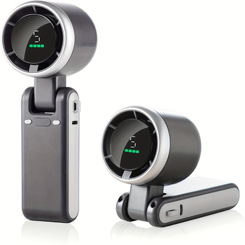 Ръчен безлопатков турбинен вентилатор, USB презареждаема батерия 2000–4000 mAh, 6 скорости, безчетков мотор, тихо работи под 36 dB