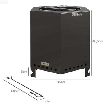 Εξωτερικό εξάγωνικό πυρίμαχο τζάκι με κάρβουνο — σιδερένιο, φορητό, για πάνω από 5 άτομα, μοντέλο DS-Fire pit-054