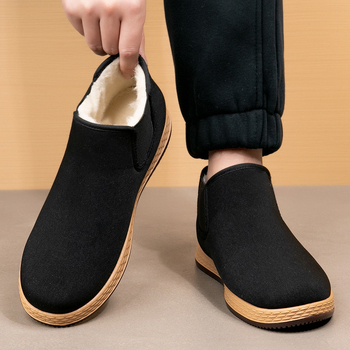 Ανδρικές βαμβακερές παντόφλες slip-on, παχιά σόλα από καουτσούκ, ζεστές