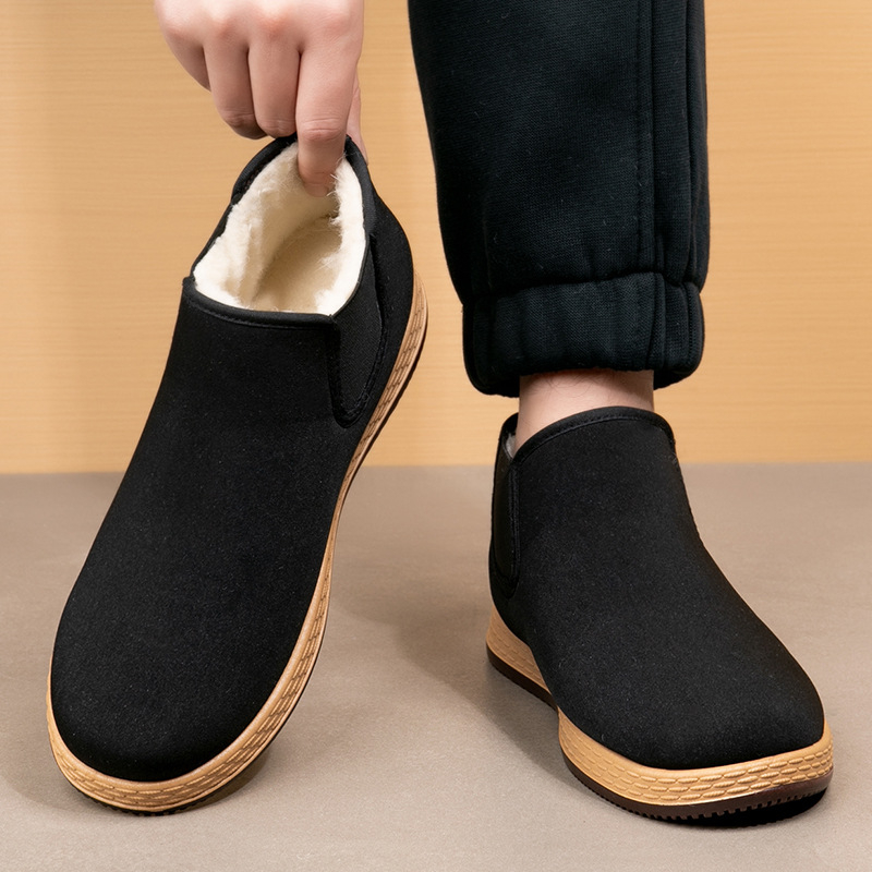 Vyrinės medvilninės šlepetės slip-on, storas gumos padas, šilta