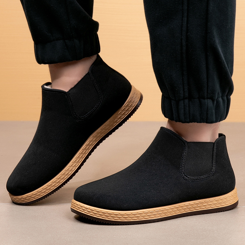 Vyrinės medvilninės šlepetės slip-on, storas gumos padas, šilta