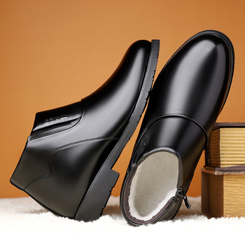 Ανδρικά χειμερινά μποτάκια υψηλού ύψους για επιχειρηματικό ντύσιμο, επάνω μέρος από συνθετικό δέρμα μικροϊνες, φλις επένδυση, σόλα καουτσούκ, πλαϊνό φερμουάρ, παχύ τακούνι