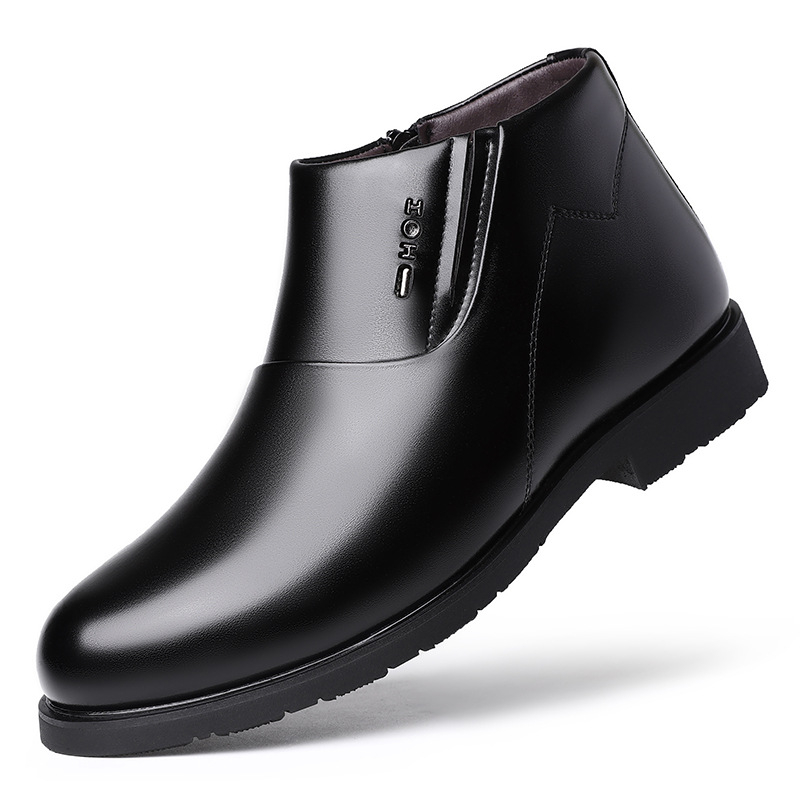 Vyrų žieminiai aukšti batai verslo stiliui, viršutinė micropluošto oda, fliso vidinis pamušalas, guminė danga/padas, šoninis užtrauktukas, storas kulnas