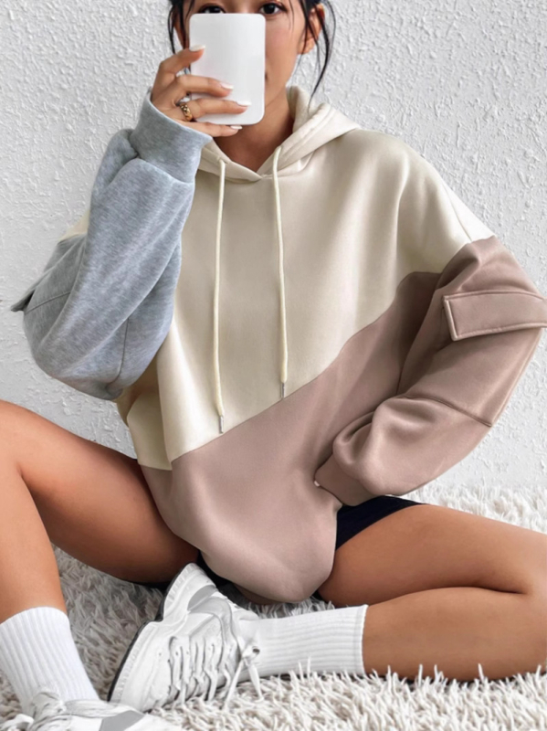 Gaubtuotas džemperis su 3D patchwork, laisvas kirpimas, poliesterio 95%+, vidutinio storio