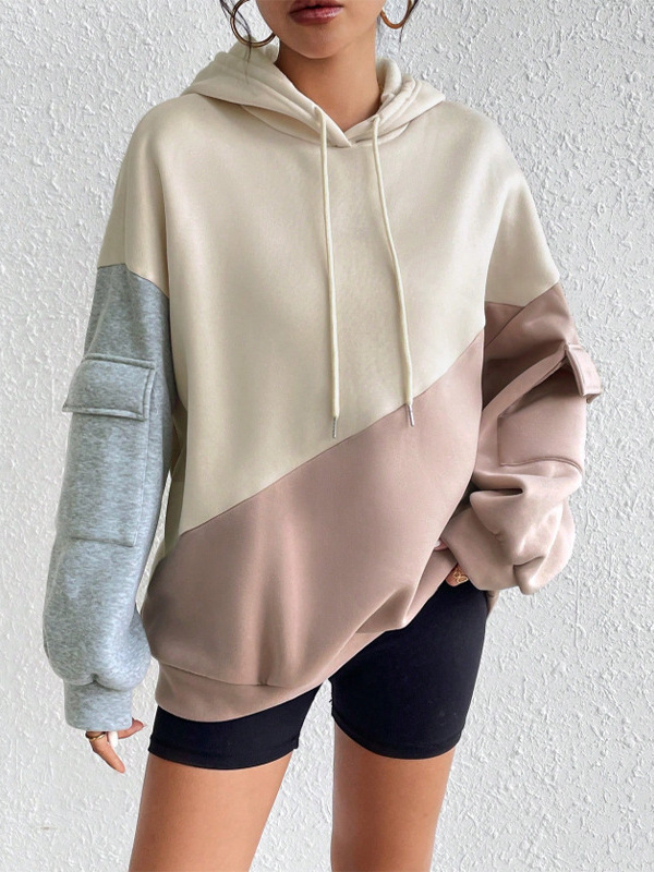 Gaubtuotas džemperis su 3D patchwork, laisvas kirpimas, poliesterio 95%+, vidutinio storio