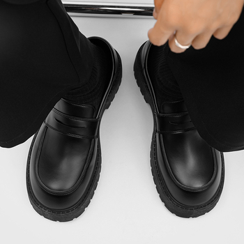 Ανδρικοί loafers χωρίς κορδόνια με παχιά σόλα, PU δερμάτινο επάνω μέρος, αδιάβροχοι, στρογγυλή μύτη, χαμηλό φτέρνας κλίση