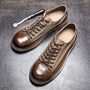 Vyriniai odiniai batai, vintage stilius, kasdieniai odiniai batai su guma padu, priekyje raišteliai