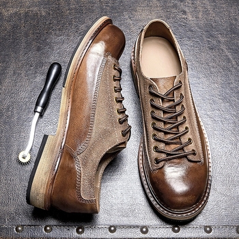 Ανδρικά παπούτσια από γνήσιο δέρμα, βίντατζ στυλ, casual δερμάτινα με κορδόνια εμπρός και σόλα από καουτσούκ