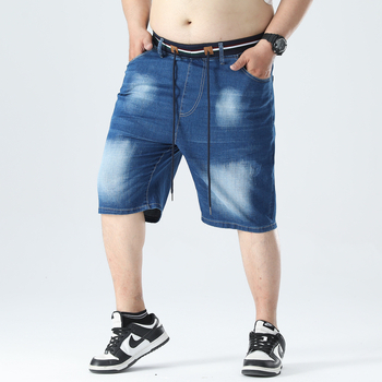 Vyrams skirti džinsiniai šortai su elastine juosmenė, medvilniniai džinsai, vidutinio ilgio, tiesus kirpimas