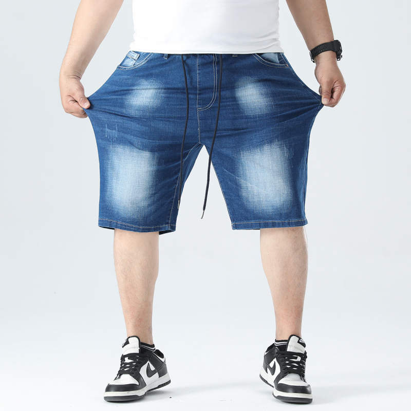 Vyrams skirti džinsiniai šortai su elastine juosmenė, medvilniniai džinsai, vidutinio ilgio, tiesus kirpimas