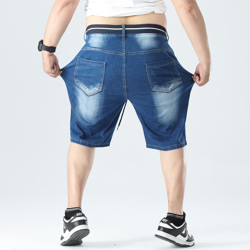 Vyrams skirti džinsiniai šortai su elastine juosmenė, medvilniniai džinsai, vidutinio ilgio, tiesus kirpimas