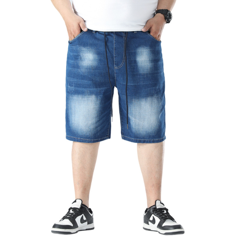 Vyrams skirti džinsiniai šortai su elastine juosmenė, medvilniniai džinsai, vidutinio ilgio, tiesus kirpimas