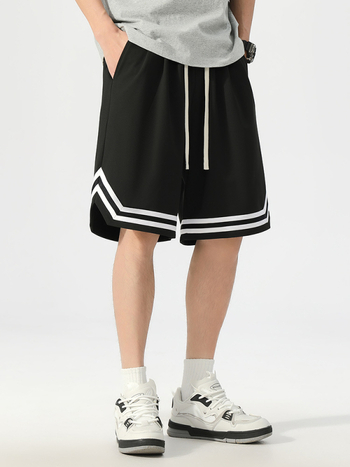 Αντρικά χαλαρά αθλητικά σορτς, ελεύθερη γραμμή, μέση μεσαία, πολυεστέρας 95%, ριγέ