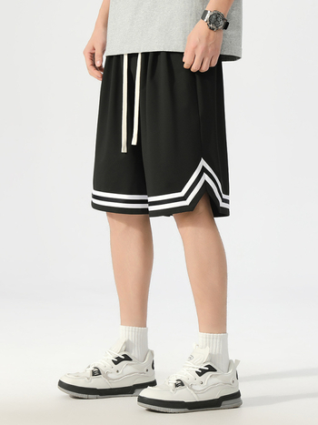 Αντρικά χαλαρά αθλητικά σορτς, ελεύθερη γραμμή, μέση μεσαία, πολυεστέρας 95%, ριγέ