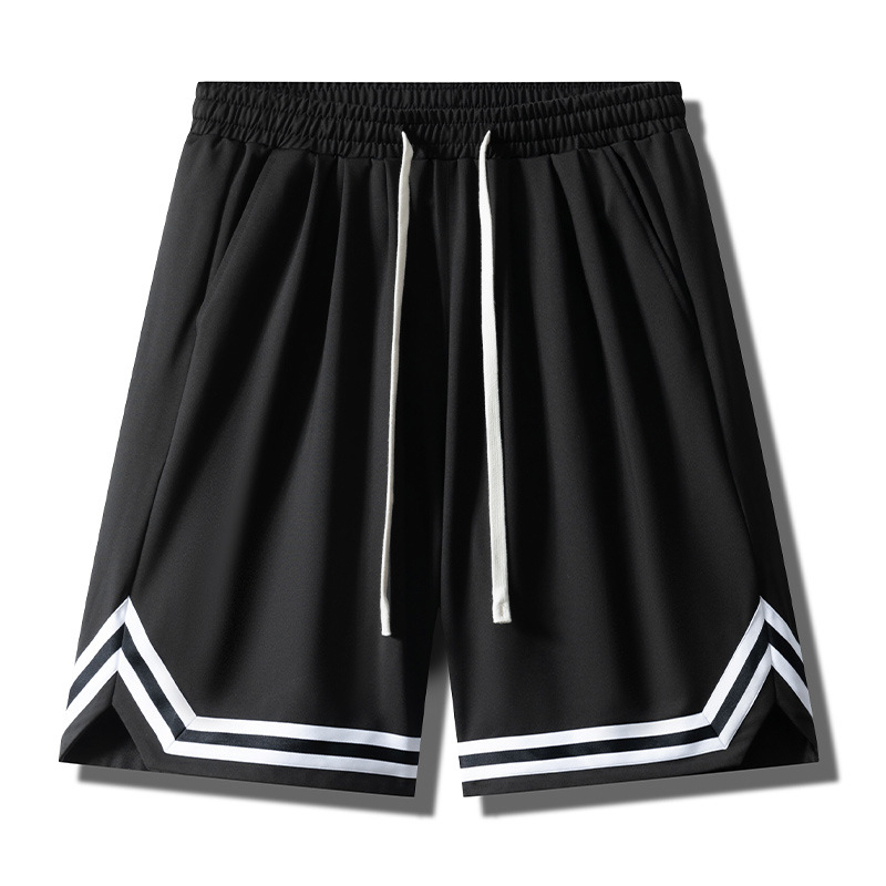 Vyriski laisvalaikio sportiniai šortai, laisvas kirpimas, juosmuo vidutinio dydžio, poliesteris 95%, dryžuotas raštas