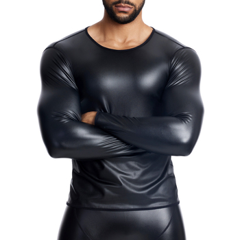 Ανδρικό PU δερμάτινο τζάκετ, μακριά μανίκια, στρογγυλός λαιμός, στενή γραμμή, επένδυση πολυεστέρα