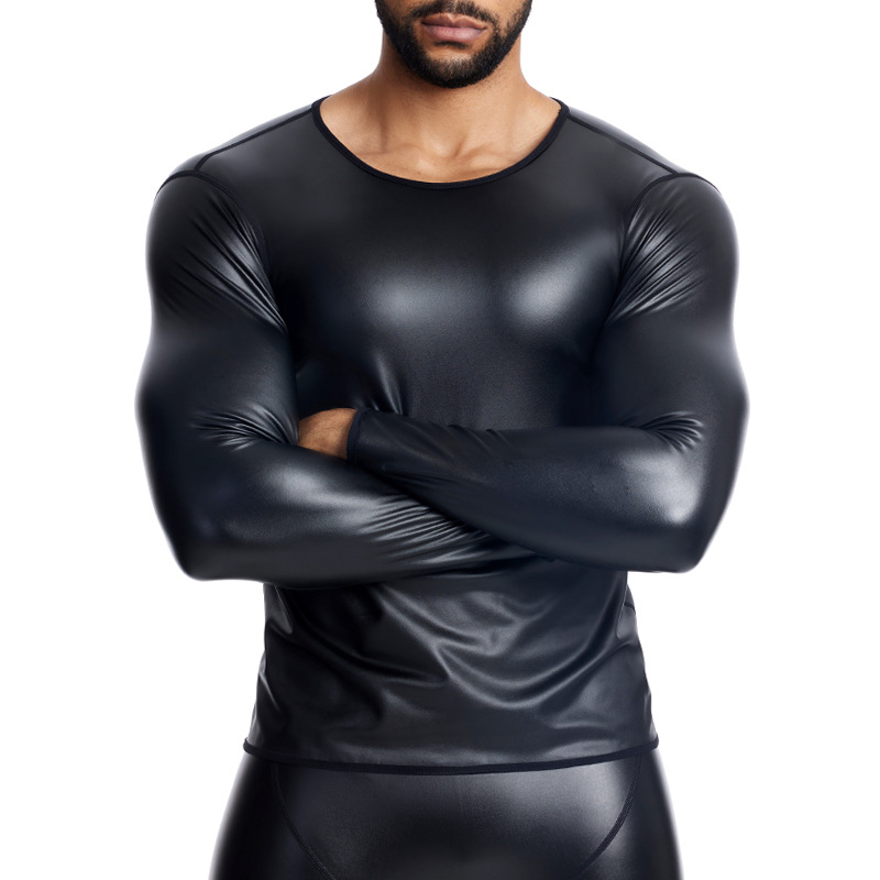 PU кожено яке за мъже, дълги ръкави, кръгло деколте, слим фит, подплата полиестер