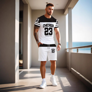 Αντρικό T-shirt με 3D ψηφιακή εκτύπωση σε θέμα αριθμών, χαλαρή γραμμή, στρογγυλός λαιμός, κοντά μανίκια, για καλοκαίρι