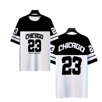 Αντρικό T-shirt με 3D ψηφιακή εκτύπωση σε θέμα αριθμών, χαλαρή γραμμή, στρογγυλός λαιμός, κοντά μανίκια, για καλοκαίρι