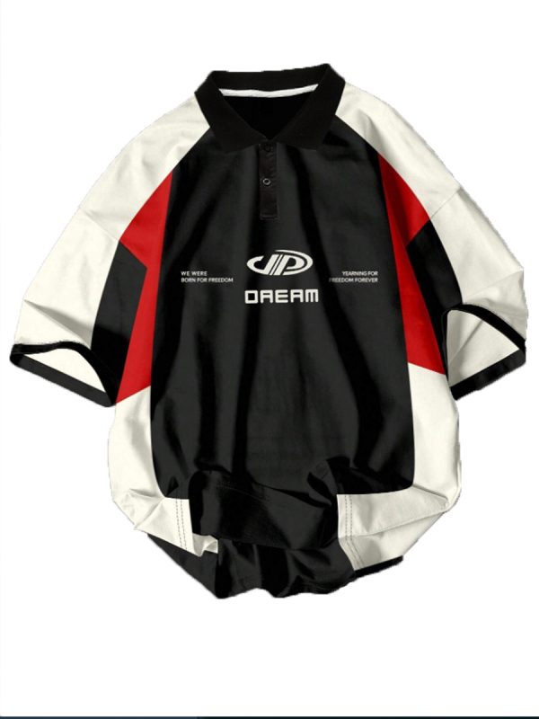 Jaunimo apvalaus kaklo marškinėliai, laisvas kirpimas, poliesterio mišinys, trumpomis rankovėmis, geometrijinis spaudinys, vasara