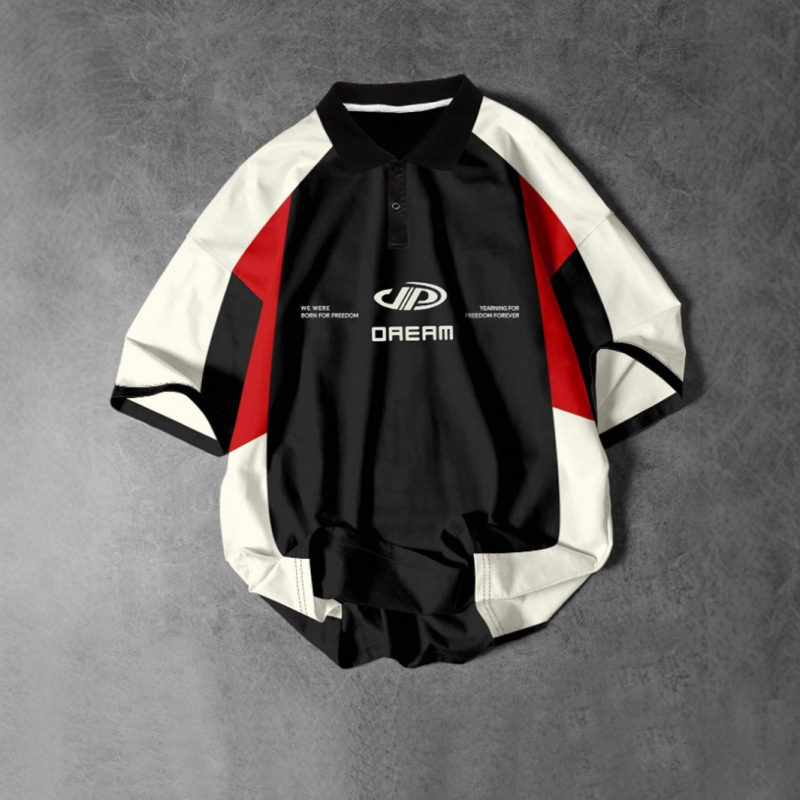 Jaunimo apvalaus kaklo marškinėliai, laisvas kirpimas, poliesterio mišinys, trumpomis rankovėmis, geometrijinis spaudinys, vasara