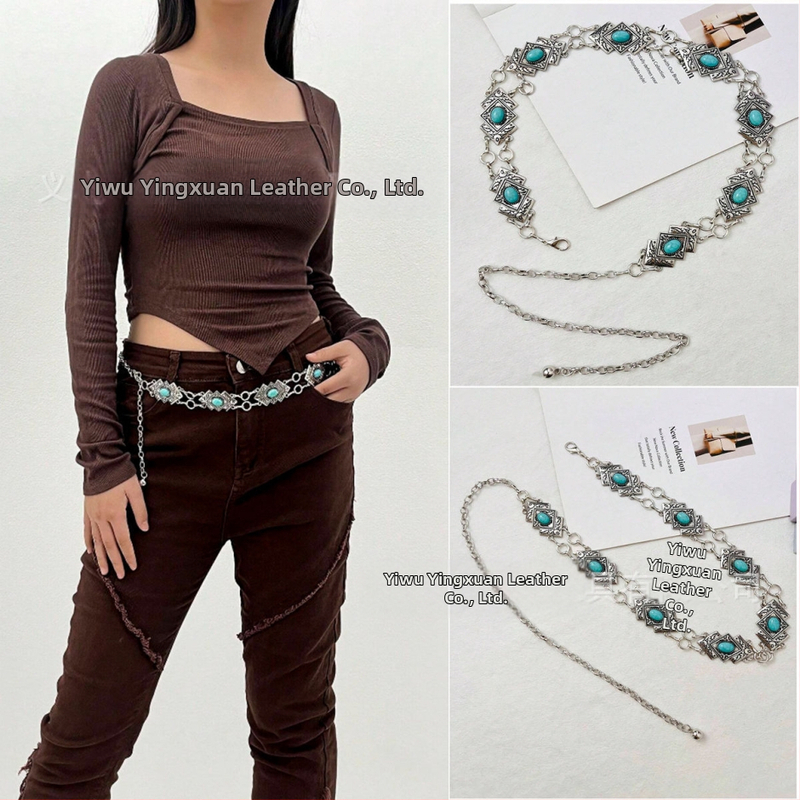 Metalinė juosmens grandinė retro stiliuje su įliejtais elementais ir lobster tipo užsegimu, 2023 m. pavasaris