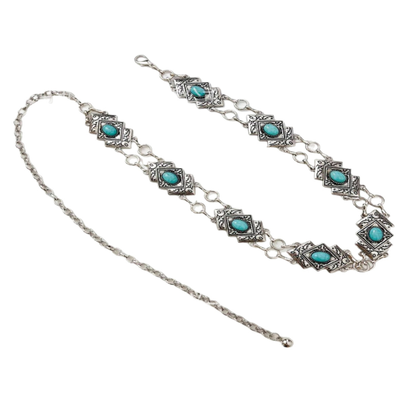 Metalinė juosmens grandinė retro stiliuje su įliejtais elementais ir lobster tipo užsegimu, 2023 m. pavasaris