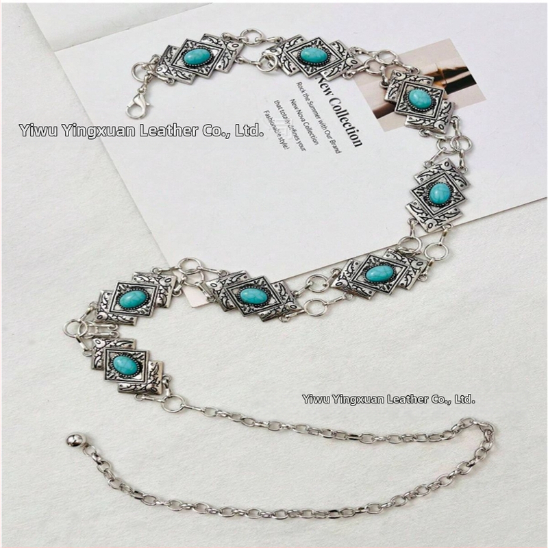 Metalinė juosmens grandinė retro stiliuje su įliejtais elementais ir lobster tipo užsegimu, 2023 m. pavasaris