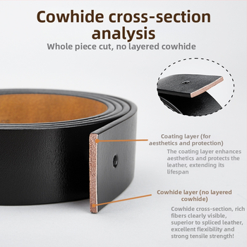 Ανδρικός ιμάντας από γνήσιο δέρμα, διπλού στρώματος, ανάγλυφη επιφάνεια, αυτόματη αγκράφα από κράμα