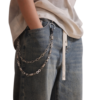 Αλυσίδα μέσης – μεταλλική χιπ-χοπ αλυσίδα μέσης με διπλό δαχτυλίδι, unisex, μήκος κάτω από 60 cm