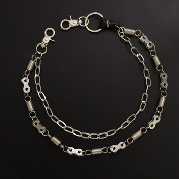 Αλυσίδα μέσης – μεταλλική χιπ-χοπ αλυσίδα μέσης με διπλό δαχτυλίδι, unisex, μήκος κάτω από 60 cm