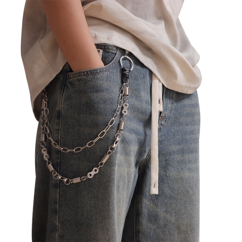 Αλυσίδα μέσης – μεταλλική χιπ-χοπ αλυσίδα μέσης με διπλό δαχτυλίδι, unisex, μήκος κάτω από 60 cm