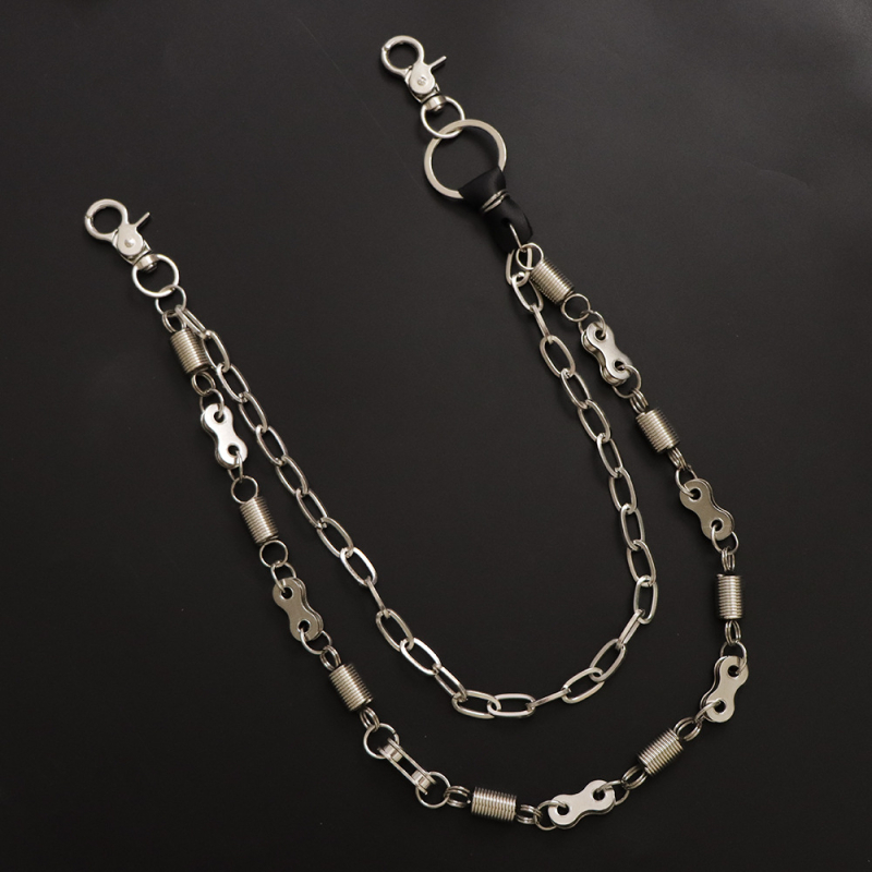 Αλυσίδα μέσης – μεταλλική χιπ-χοπ αλυσίδα μέσης με διπλό δαχτυλίδι, unisex, μήκος κάτω από 60 cm