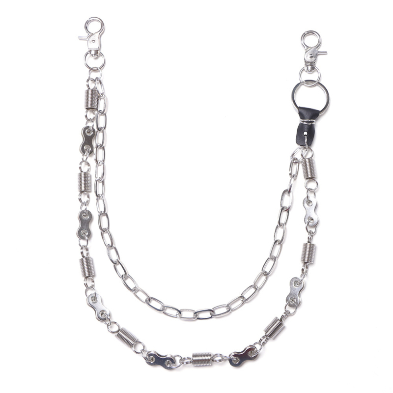 Αλυσίδα μέσης – μεταλλική χιπ-χοπ αλυσίδα μέσης με διπλό δαχτυλίδι, unisex, μήκος κάτω από 60 cm