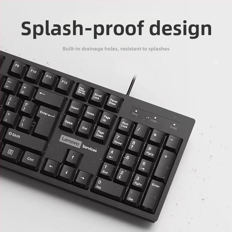 Lenovo жична клавиатура, 104 клавиша, ABS материал, водоустойчива, за настолни компютри