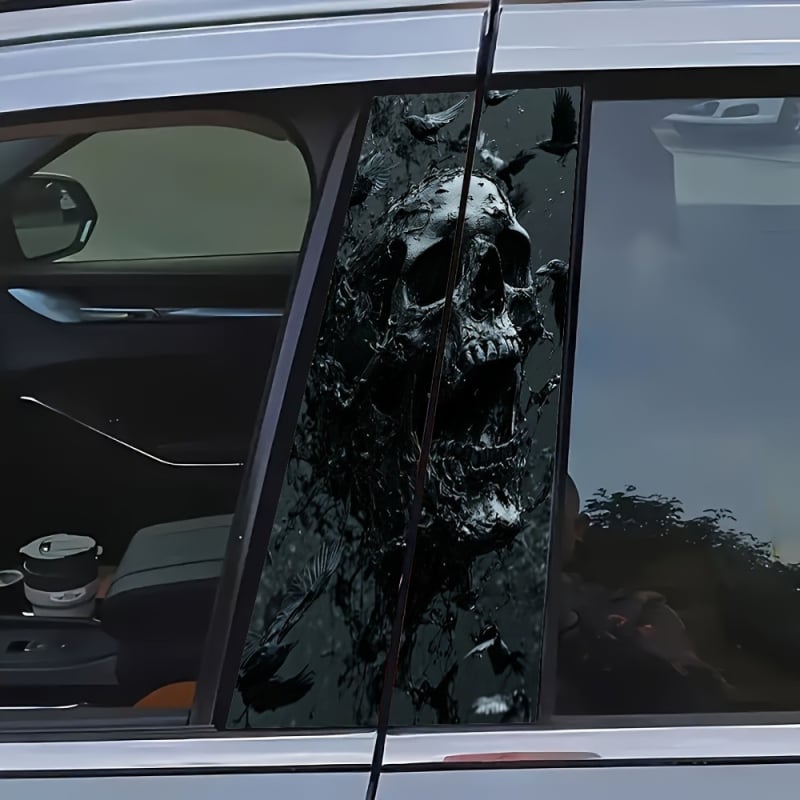 Αυτοκόλλητο αυτοκινήτου, 2 τεμάχια, μαύρο μοτίβο κρανίου (Τύπος ανοίγματος: Swing Open Type; Συμβατό μοντέλο: Προεπιλεγμένο; Συμβίωση: Αρχικό εργοστάσιο)