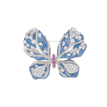 Καρφίτσα πεταλούδας, βάση από χαλκό με ζιρκόνιο ενθετό επένδυση, τεχνική ενθέτου