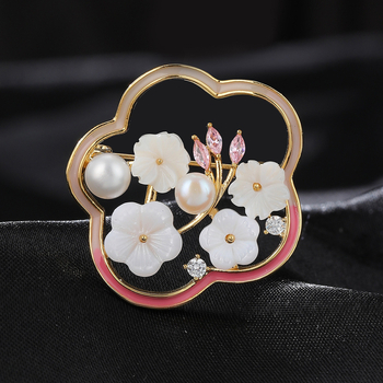 Καρφίτσα σε σχήμα άνθους δαμασκηνιάς, βάση από χαλκό, επένδυση από ζιρκόν, διαμαντοστολισμένη, γυναικείο, απλό στυλ