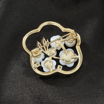 Καρφίτσα σε σχήμα άνθους δαμασκηνιάς, βάση από χαλκό, επένδυση από ζιρκόν, διαμαντοστολισμένη, γυναικείο, απλό στυλ