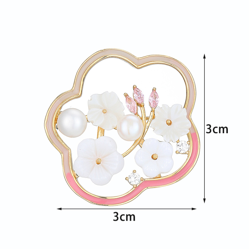 Plūmų žiedo formos broša, vario pagrindas, su deimantų įdėjimu, cirkonų įdėklas, moterims, paprastas stilius