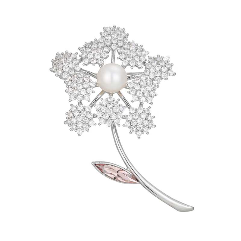 Dandelion segė, varinė pagrindė, su deimantų įdėmu, Zircon įterptas, gėlės forma, Princesių serija