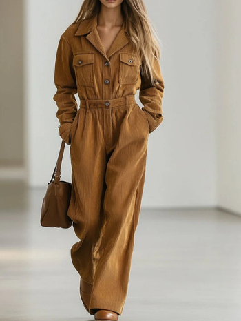 Moterų poliesterinis kombinezonas, Europos ir Amerikos stilius, ilgomis rankovėmis, tiesios kojos