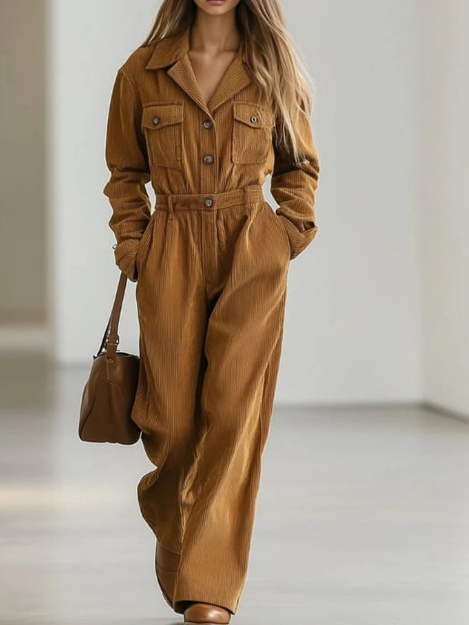 Moterų poliesterinis kombinezonas, Europos ir Amerikos stilius, ilgomis rankovėmis, tiesios kojos