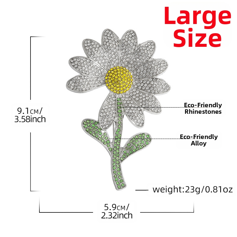 Margarétka brošňa s diamantovým osadením, zinková zliatina, značka Yini, unisex módny doplnok