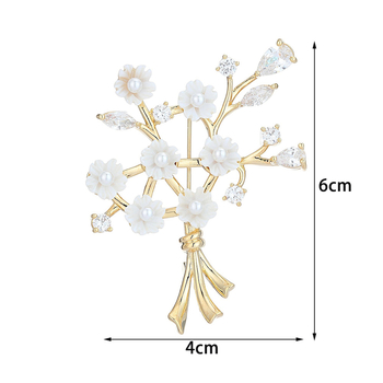 Χάλκινη ανθοφόρα καρφίτσα με ζιρκόν ενθέσεις και λευκούς κρυστάλλους, διακοσμημένη με διαμάντια, σειρά Princess