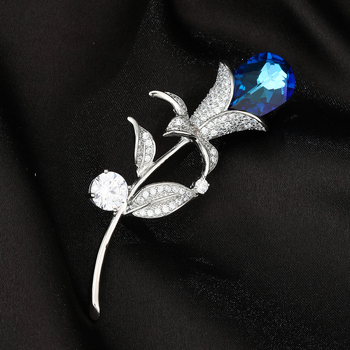 Καρφίτσα χαλκού σε μορφή λουλουδιού, με επένδυση ζιρκόν, λευκό κρύσταλλο, σειρά Πριγκίπισσα