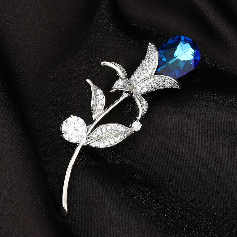 Varinė gėlės formos segė su cirkonio įdėklu, baltas krištolas, Princesės serija