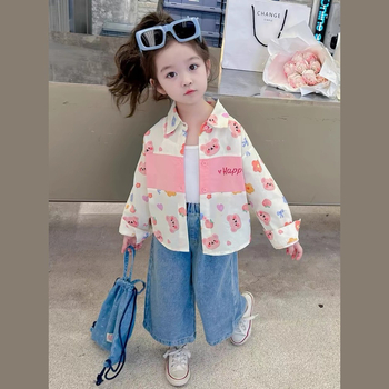 Mergaitėms pavasariniai marškiniai, revero apykaklė, ilgos rankovės, kasdienio stiliaus, 80% medvilnė, amžius 3–8 m., 2025 m. pavasaris