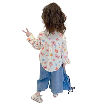 Mergaitėms pavasariniai marškiniai, revero apykaklė, ilgos rankovės, kasdienio stiliaus, 80% medvilnė, amžius 3–8 m., 2025 m. pavasaris