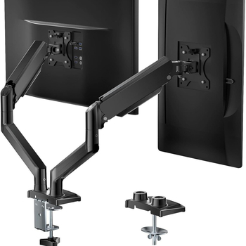 Βάση οθόνης με διπλό βραχίονα και αεριοσύστημα για καμπύλη οθόνη — DT-02; Υλικό: κράμα αλουμινίου; Κατάλληλη για οθόνη και καμπύλη οθόνη; Βάρος: 3,8 kg; Στυλ: περιστροφική